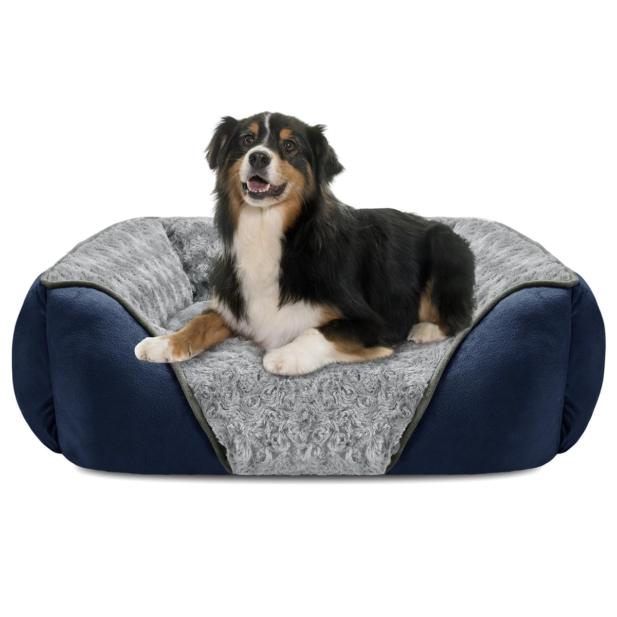 INVENHO Large Rectangle Orthopedic Dog Bed for Medium Small Dogs, Washable Soft Calming Puppy Sleeping Cuddler With Anti-Slip Bottom L(30"x24"x9")