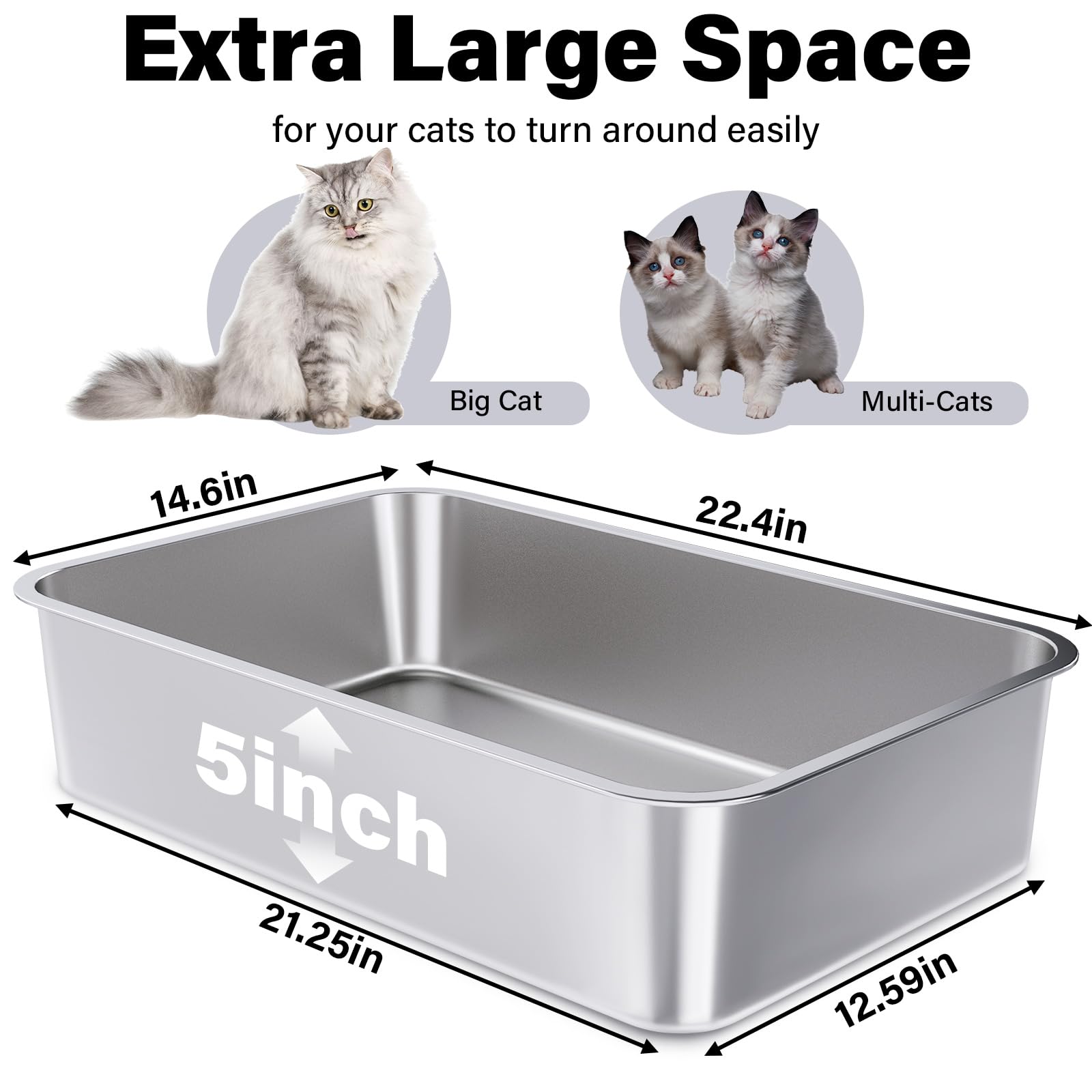 FUTAM Stainless Steel Litter Box 2 Pack, XLarge Metal Litter Box