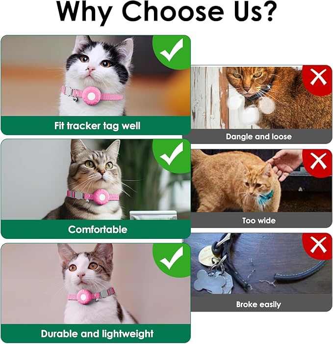 Cat Tracker, Cat GPS Tracker, Compatible with Apple Find My App (Only iOS), No Monthly Fee, Waterproof Pet Tracker for Cats, Pink