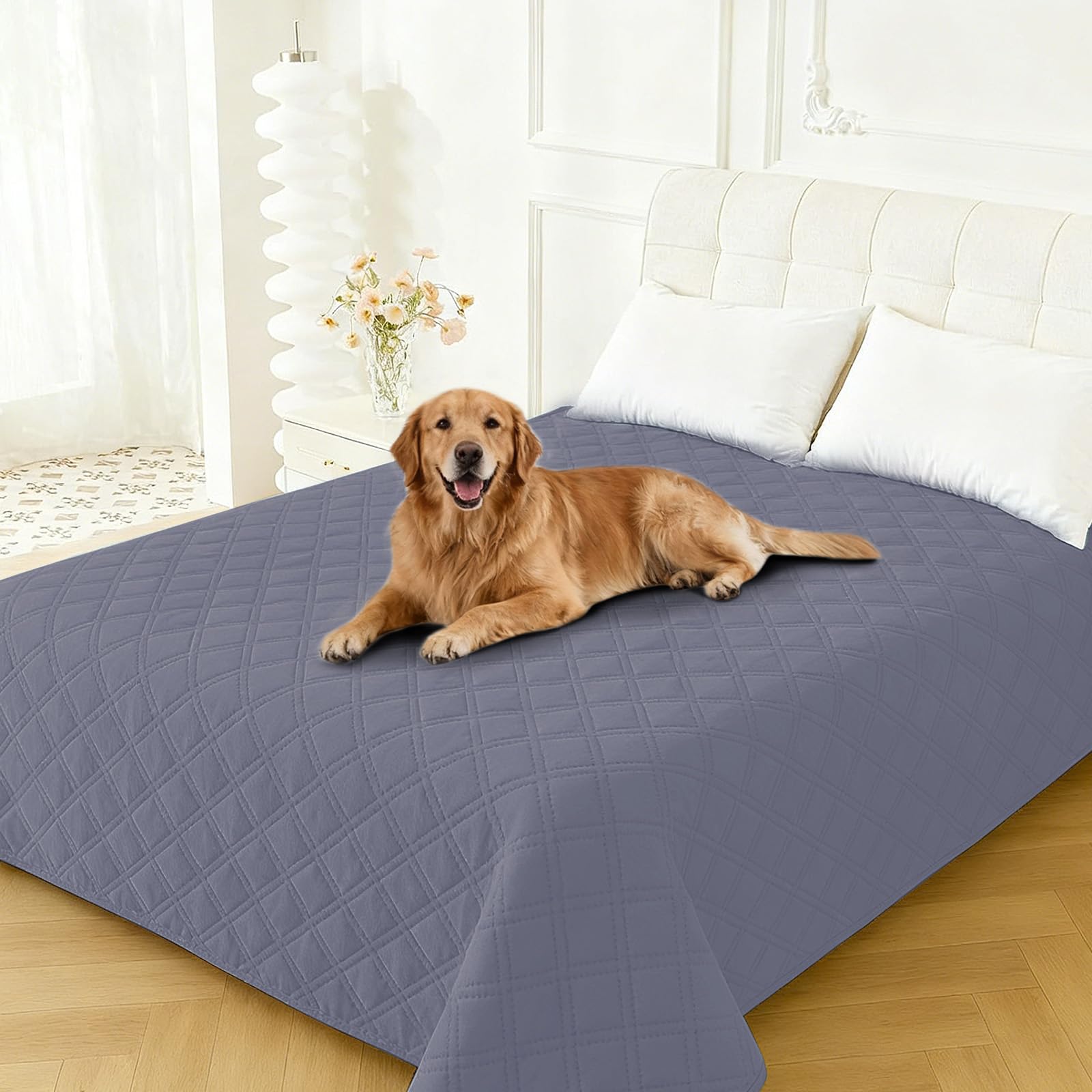 CYCMACO Waterproof Dog Bed Cover, Non-Slip Dog Blanket for Couch, Couch Covers for Dogs Washable, Pet Blanket for Furniture, Pet Bed Mat for Sofa, Car, Pet Supplies (82x102 Inch, Grey Blue)