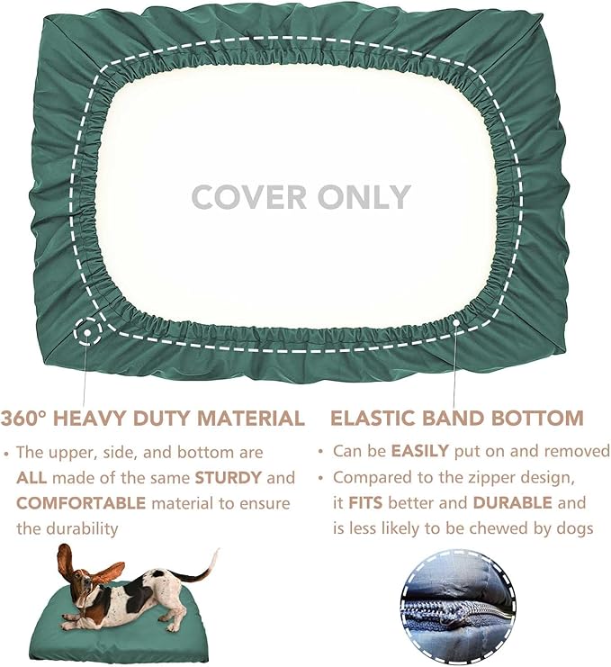 Dog Bed Cover Waterproof Replacement Machine Washable Covers for Dog Bed Heavy Duty Scratch Resistant Mattress Protector Pet Bed 44x32 Inch Dark Green Cover Only