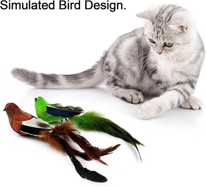 TTcat 2 Pack Realistic Bird Cat Toys, Natural Feather Simulated Bird Kitten Interactive Hunting Play Toy, Lightweight Indoor Cat Exercise Toy for Indoor Cats and Kitten.