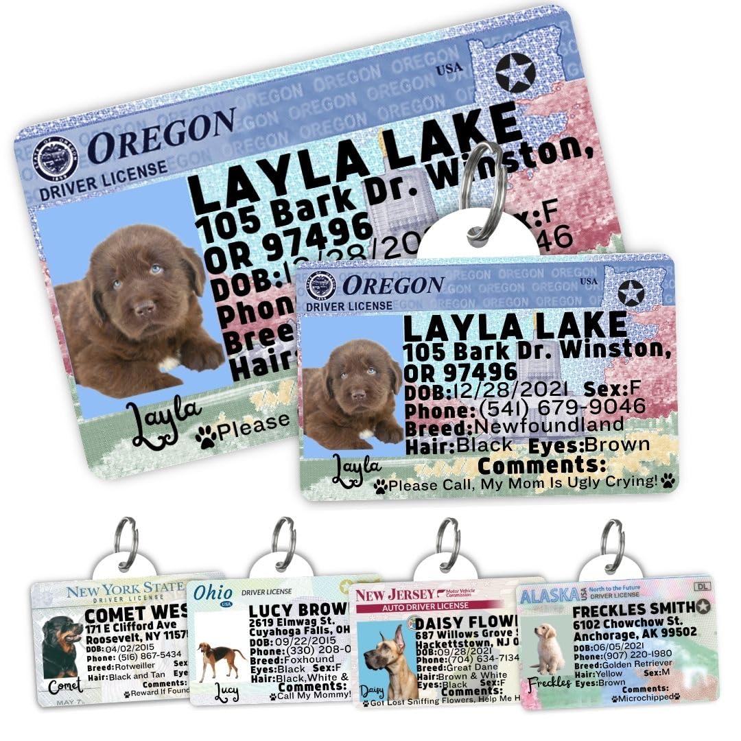 Dog Tags Personalized, Dog ID License Tag for Pets (Arizona, Wallet Card)