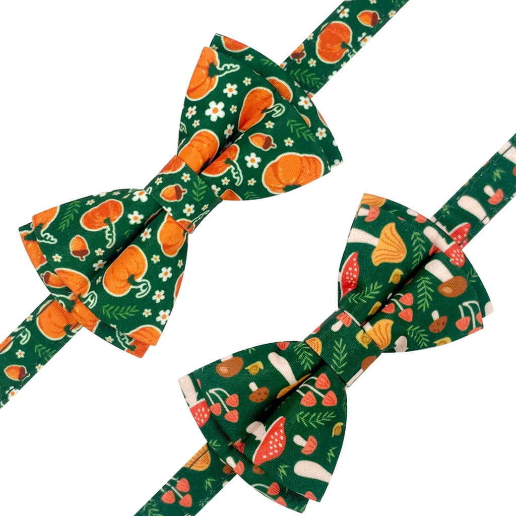 Gelwoo 2 Pack Cotton Cat Collar with Bow Tie and Bell for Male Female Cats,Soft Fancy Breakaway Kitty Kitten Collar with Ghost& Pumpkin Patterned Design for Boy Girl Cats. (Pumpkin&Mushroom)