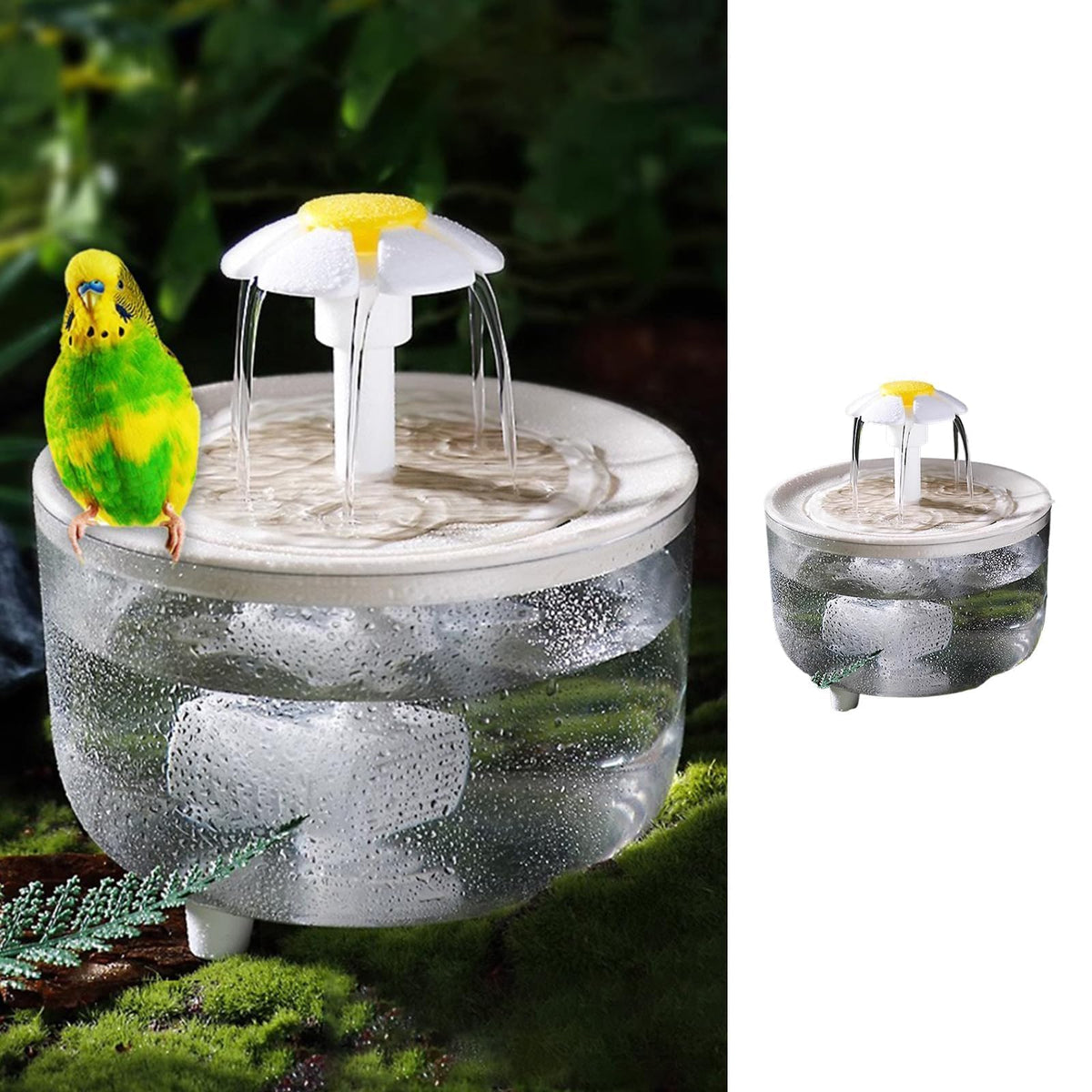 Bird Bath for Parakeets - Small Medium Bird Shower & Bathing Fountain with Filtered Circulating Water Pool Sink for Parrots Lovebirds Conures Finches Cockatiels - Pet Accessories (White Large)