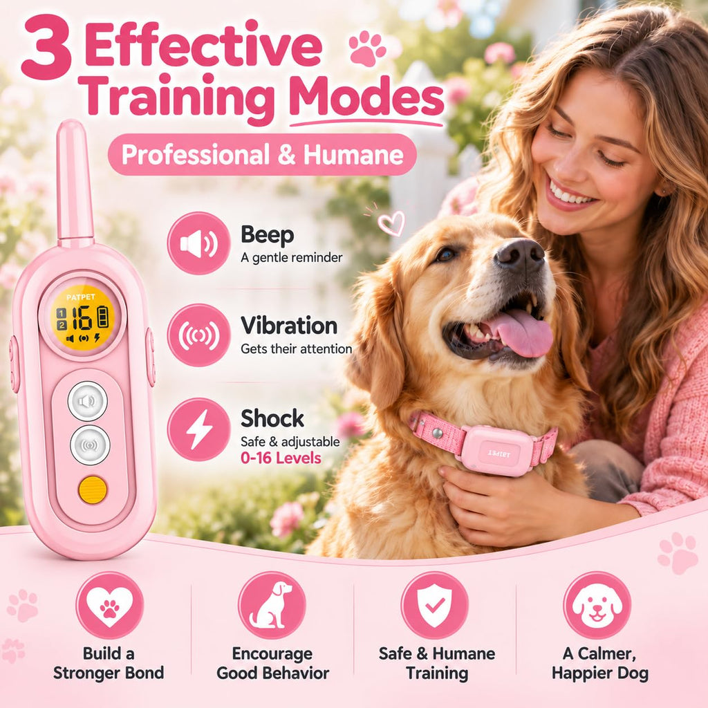 PATPET Dog Shock Collar for Medium Dogs- Dog Training Collar with Remote, Shock Collar for Small Dogs 10-100lbs, Rechargeable IPX7 Waterproof with Beep Vibration Shock Modes