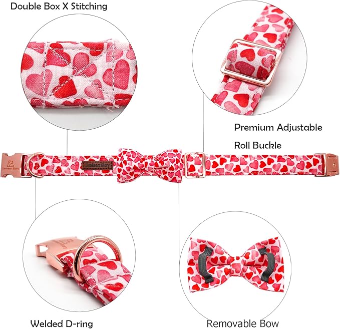 Lionheart Glory Dog Bow Collar with Hearts & Bows for Medium Dogs