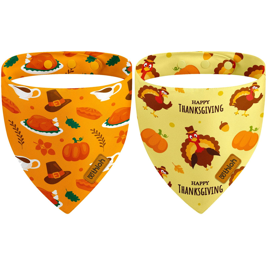 THLOH Thanksgiving Dog Bandanas with Snap Button, 2 Pack Adjustable Fall Bandanas for Small, Medium, and Large Dogs, Pumpkin Pet Scarf for Autumn Costume Accessory & Photo Shoot (Large)