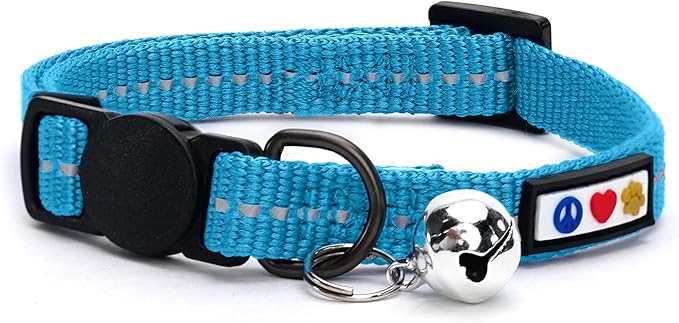 Pawtitas Personalized Cat Collar with Breakaway Safety Release Buckle Adjustable Length | Cat Collar with Custom Embroidered for Your Pet's Name and Phone Number | Grey Cat Collar with Removable Bell