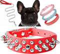 haoyueer Spiked Dog Collar Soft Pu Leather Mushrooms Rivet Spike Studded Puppy Adjustable Pet Collars for Small Breeds (M, Red Set)