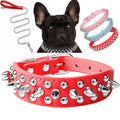 haoyueer Spiked Dog Collar Soft Pu Leather Mushrooms Rivet Spike Studded Puppy Adjustable Pet Collars for Small Breeds (M, Red Set)