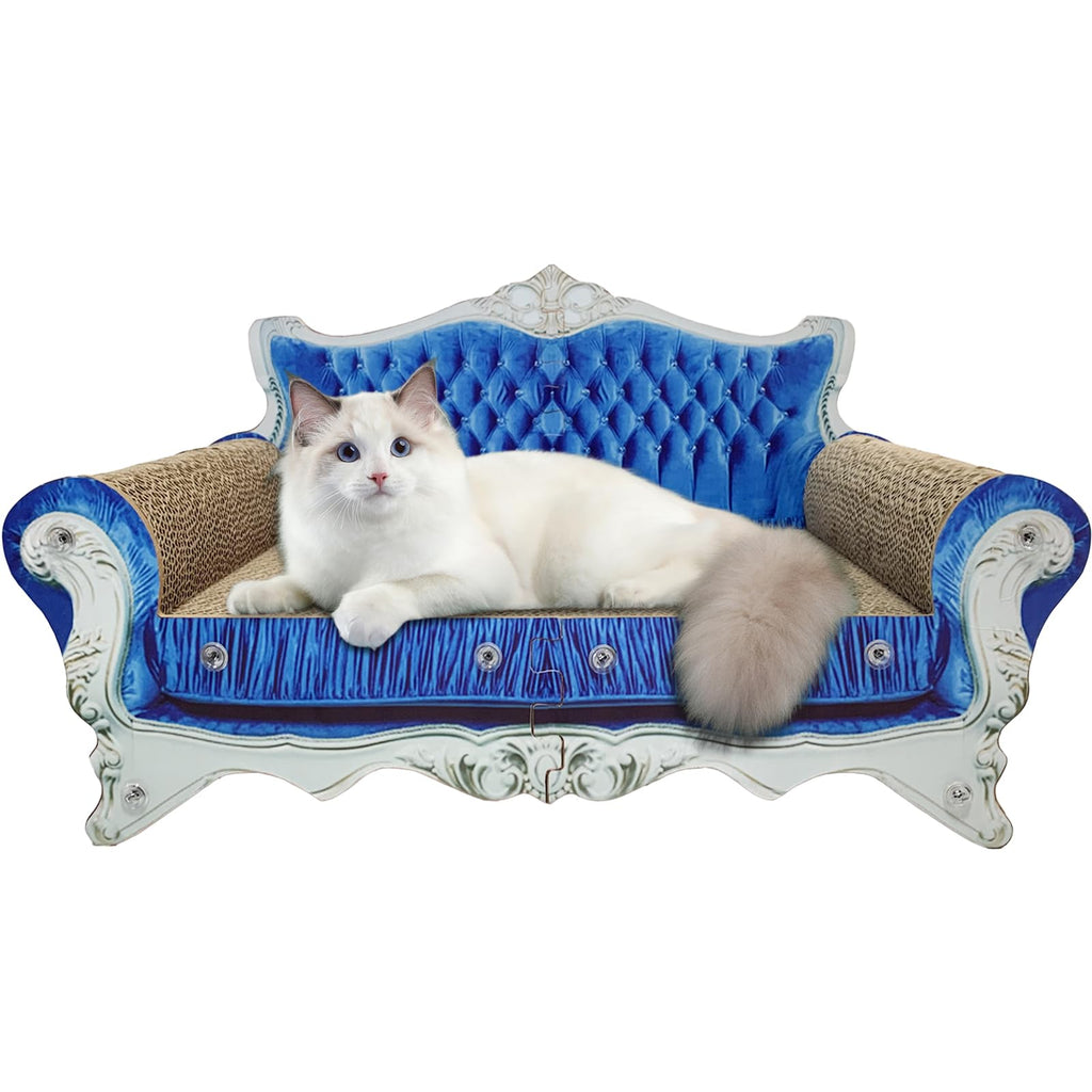INRLKIT Luxury Cardboard Cat Scratcher Sofa Bed, Couch Shaped Cat Scratching Board, Scratch Lounge with Catnip, Scratcher for Indoor Cats Kittens Kitties