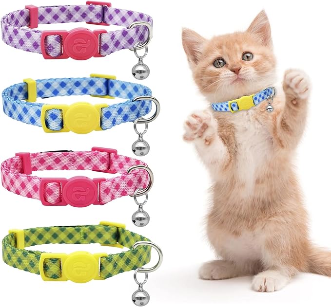 azuza 4 Pack Valentines Kitten Collar with Bell Valentines Day Breakaway Kitten Collars with Cute Heart Pattern Adjustable Size Suitable for Kittens