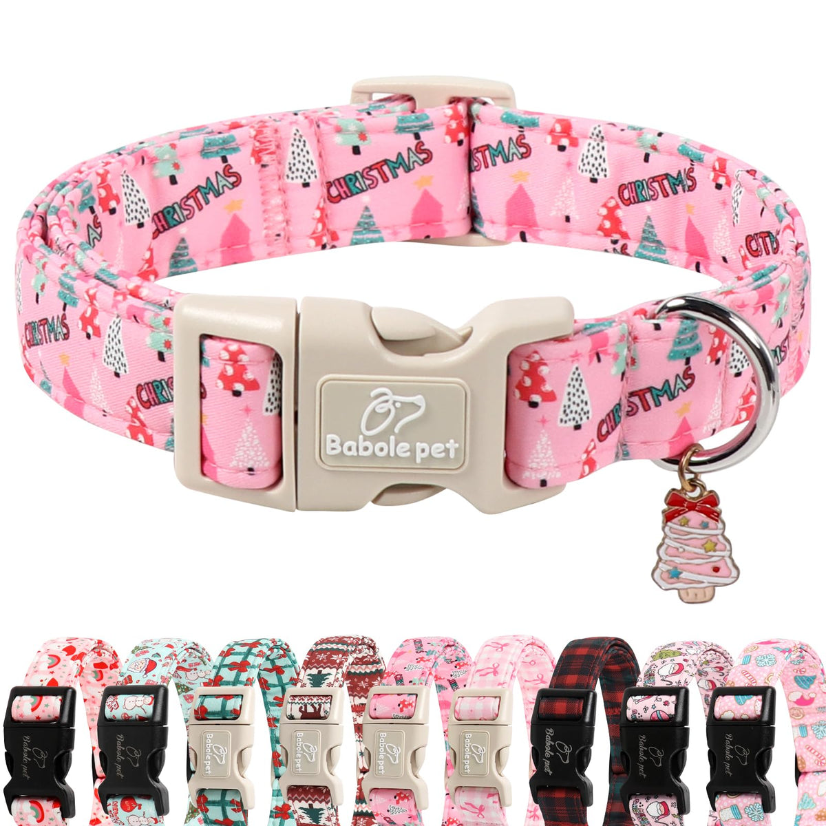 Babole Pet Nylon Dog Collar - Adjustable Rose Red Soft Webbing Dog Collars for Small Medium Large Dogs Boy Girl Puppy Collar with Safety Metal Buckle L