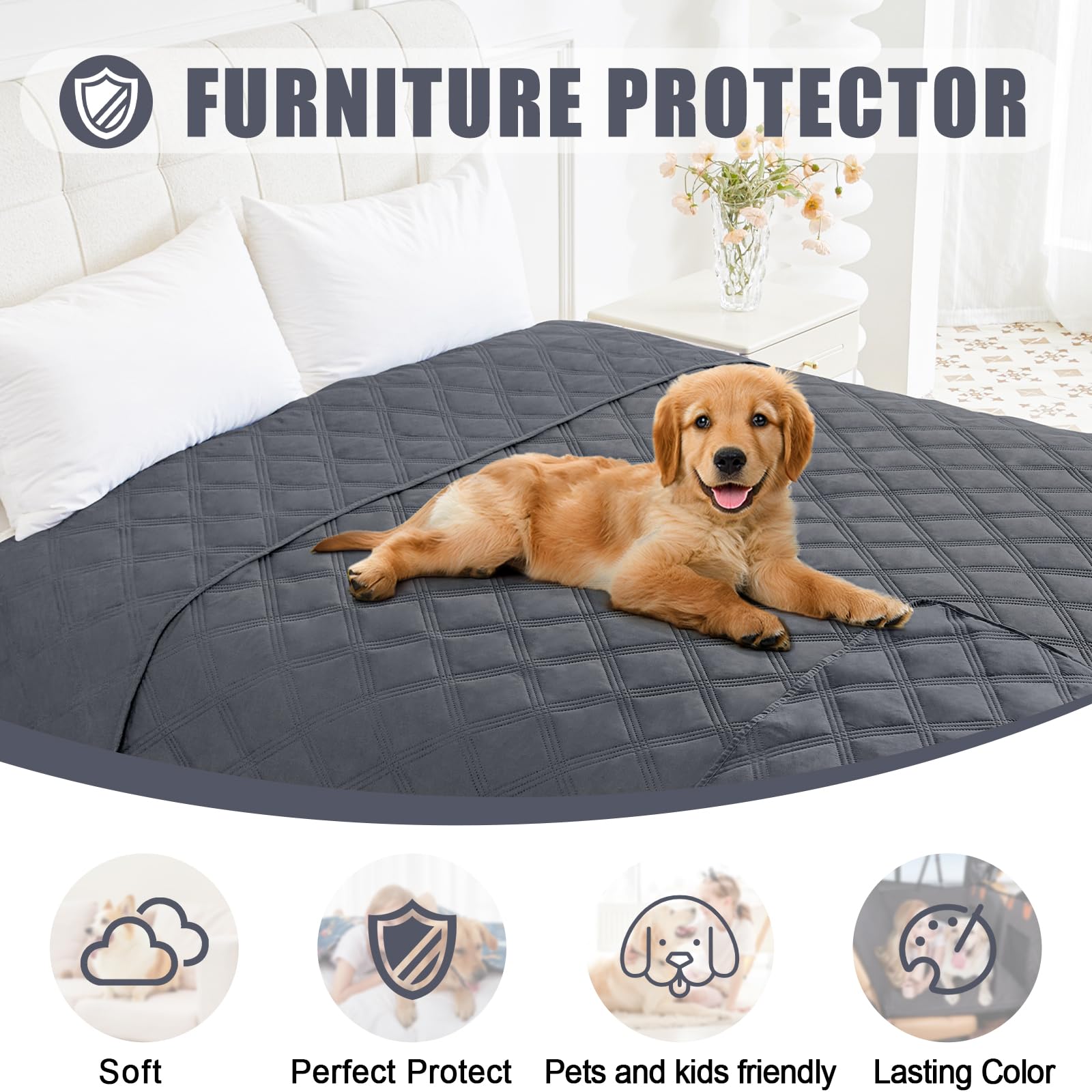 Smiry Waterproof Dog Bed Cover, Reversible Pet Blanket for Sofa Couch