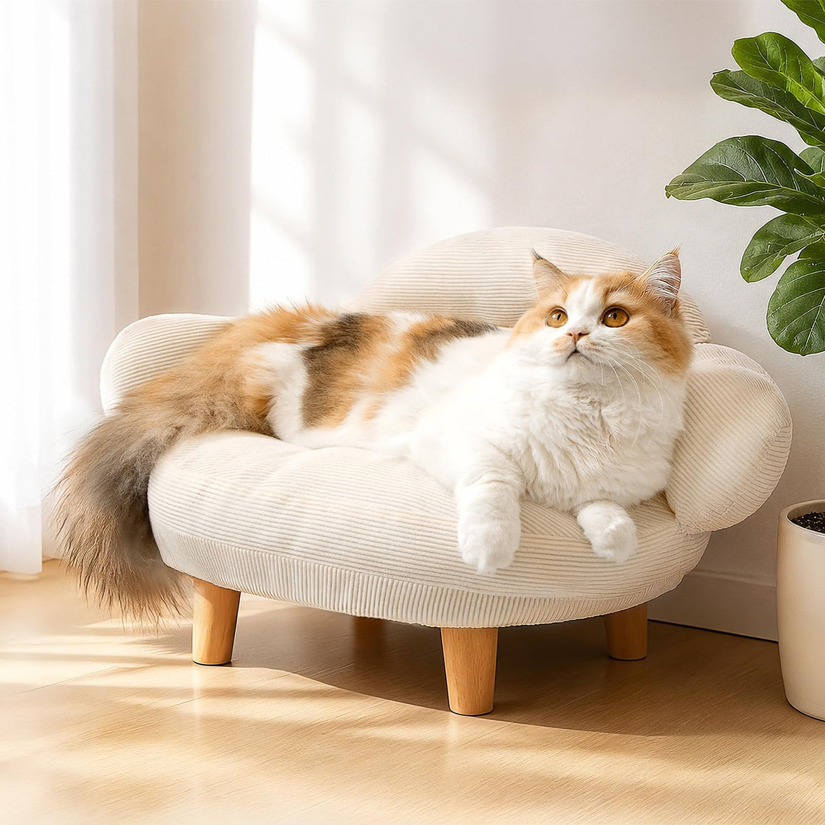 Famifit Gray Cat Sofa Bed, Furniture Style Pet Couch with Pine Wood Legs