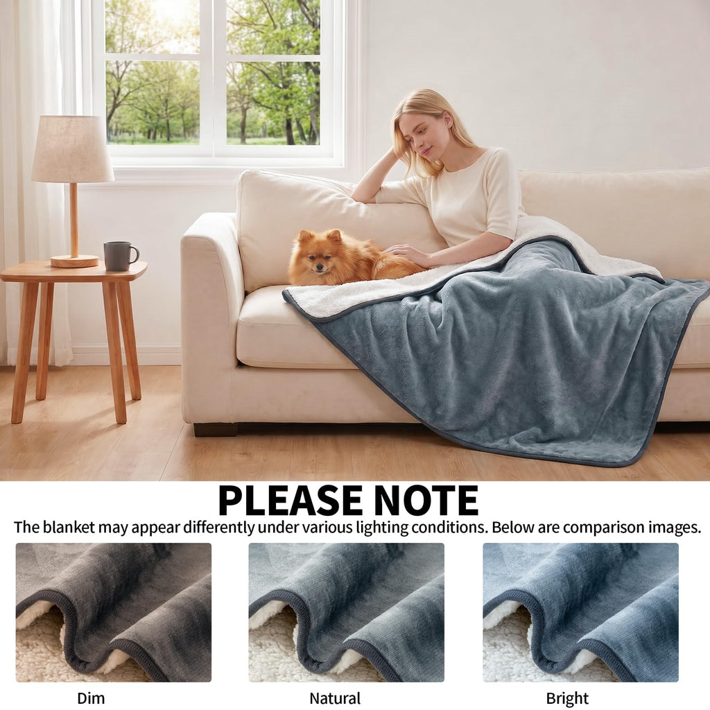 Sunheir Waterproof Blanket for Bed, Reversible Soft Flannel Twin Bed Blanket 60" x 80", Leakproof Throw Spill-Proof Dog Pet Blanket for Couch Cover, Furniture, Camping, Travel, Grey