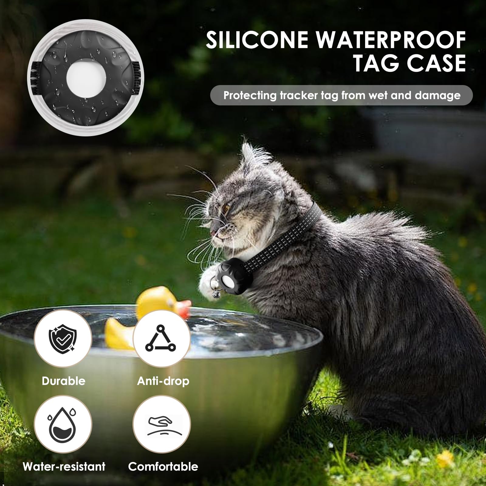 GPS Tracker for Cats-No Monthly Fee, Waterproof Cat Tracker,Real-Time Cat Collar for Pets,Kids,Luggage & Assets | 367-Day Battery Life|GPS Tracker Compatible with Apple Find My App (Only iOS) (Black)