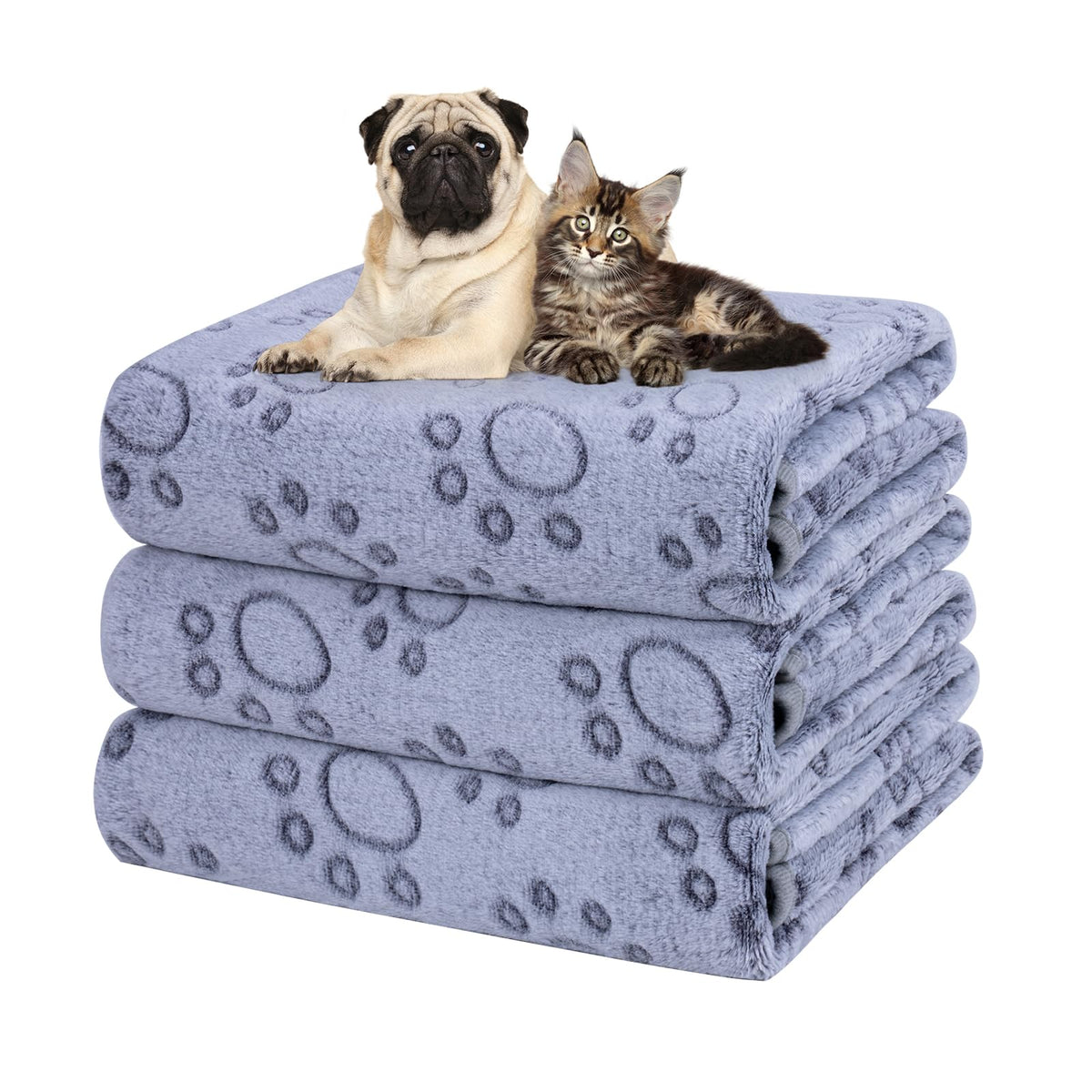Dono 1 Pack 3 Dog Blankets, Soft Fluffy Fleece Pet Blanket Warm Sleep Mat Paw Print Design Puppy Kitten Throw Blankets Doggy Blanket for Dogs