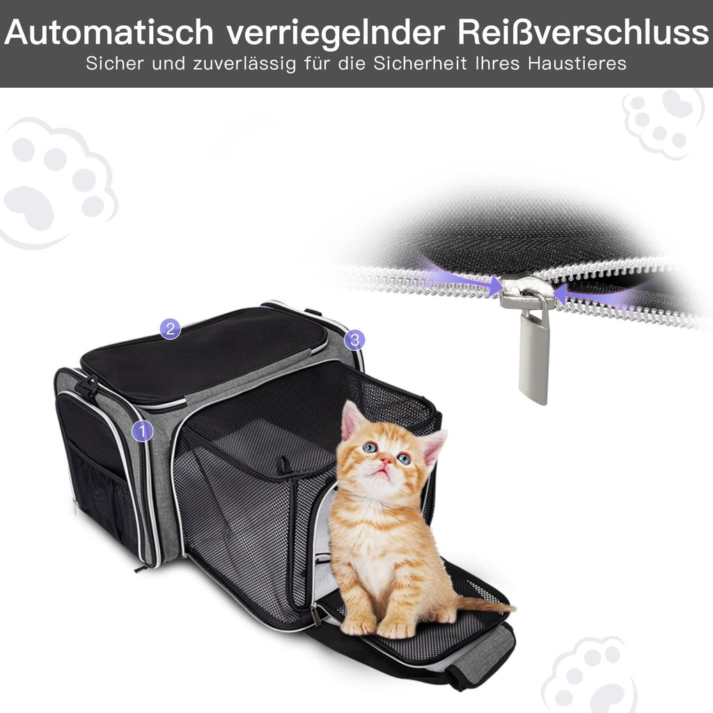 BAGLHER Cat Carrier Bag,Airline Approved Pet Carrier Soft Side Pet Travel 5 Sides Open Doors 3 Sides Expandable Foldable Dog Carrier with Fleece Pad