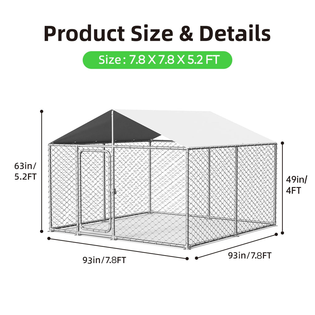 Docagt 7.8'x7.8' Large Outdoor Dog Kennel, Heavy Duty Dog Enclosure with Roof, Weather Resistant Cover and Security Lock(93"x93")