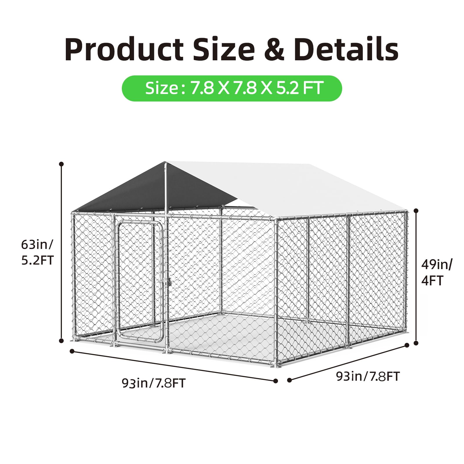 Docagt 7.8'x7.8' Large Outdoor Dog Kennel, Heavy Duty Dog Enclosure with Roof, Weather Resistant Cover and Security Lock(93"x93")