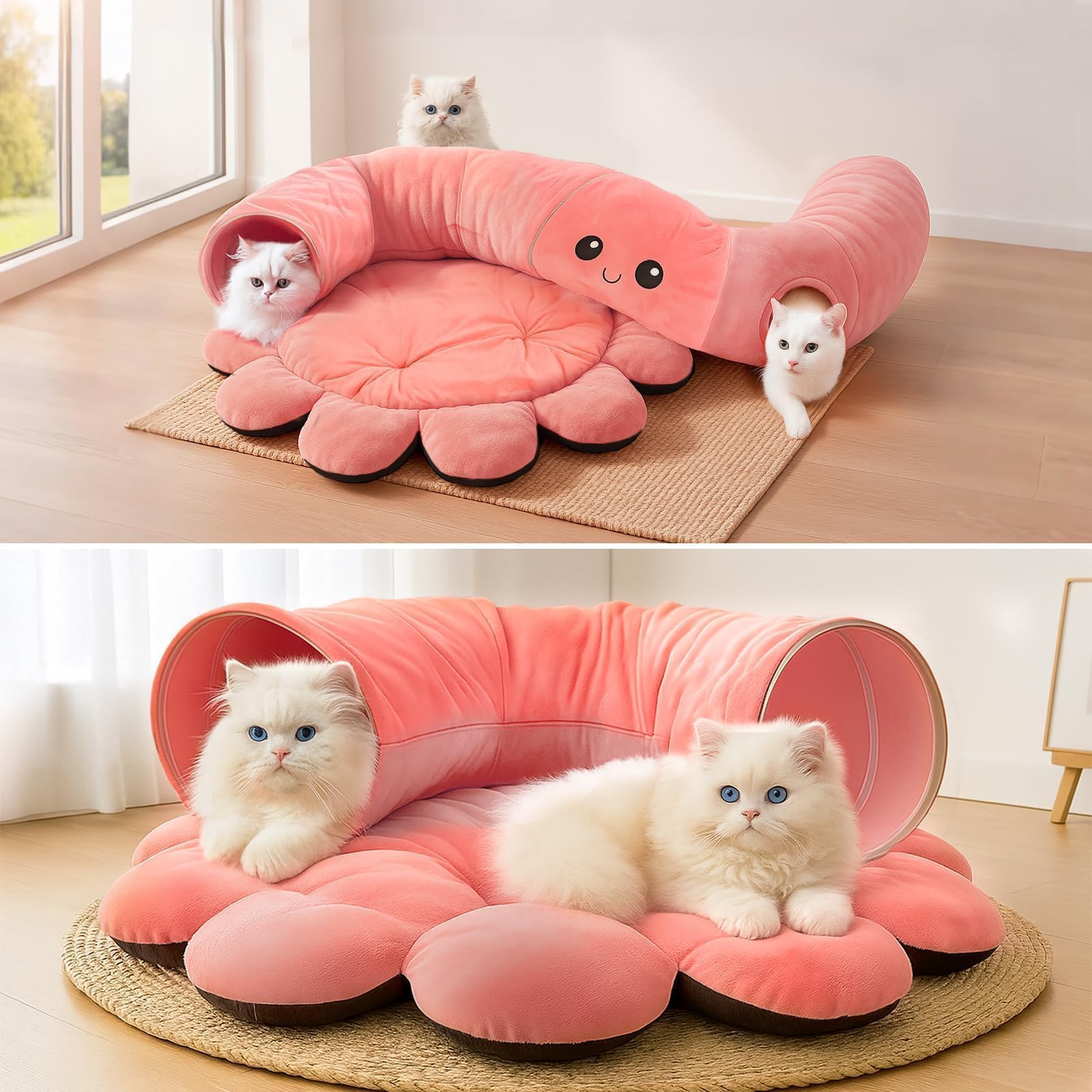 VIEFIN Cat Tunnel Bed with 20 Cat Toys, Collapsible Play Tunnel for Indoor Cats, Kitten Toys for Indoor Kittens, Octopus Shaped