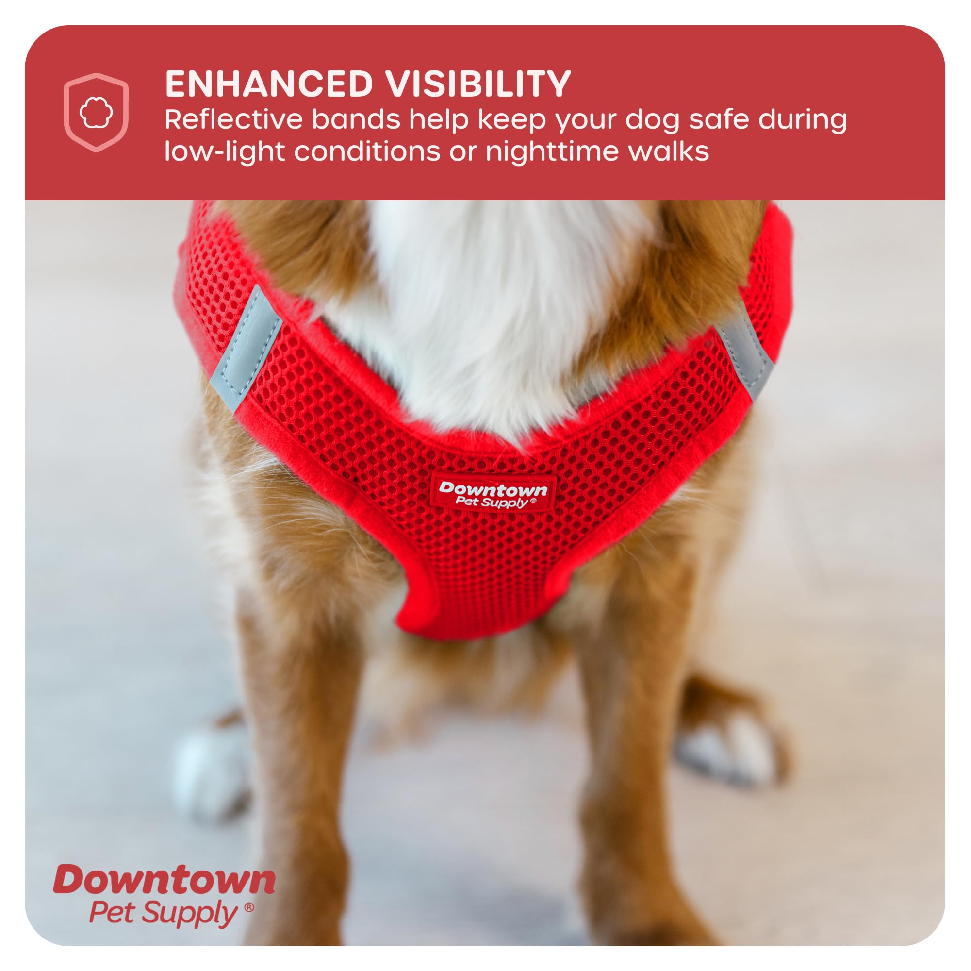 Downtown Pet Supply Step in Dog Harness No Pull, X-Large, Red - Adjustable Harness with Padded Mesh Fabric and Reflective Trim - Buckle Strap Harness for Dogs