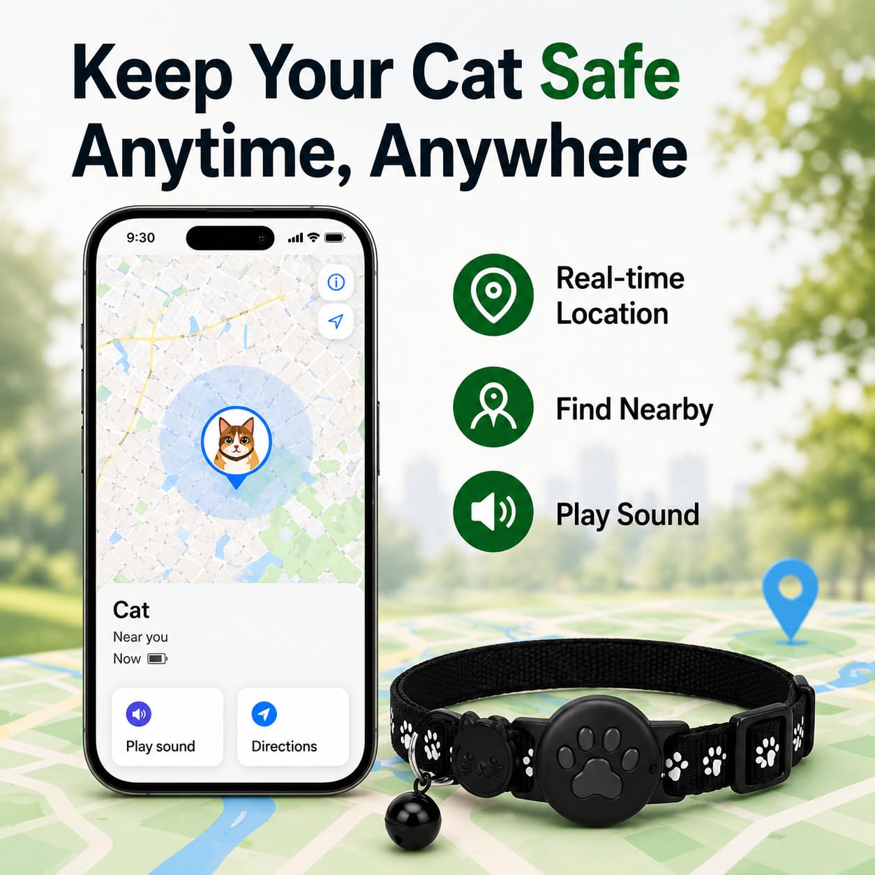 Pet Tracker,GPS Collar for Cats,Smart tag,Waterproof Compatible with Find My,No Monthly Fee,Advanced Tracking Solution Smart Collar for Pet Safety Ideal Small Large Cats(Android User)