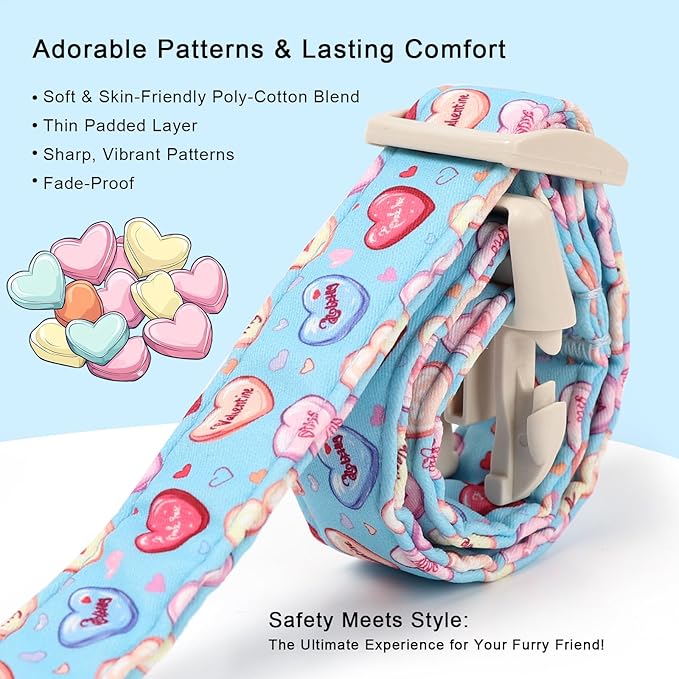 Babole Pet Valentines Dog Collar for Medium Dogs - Valentine Candy Hearts Dog Collars, Love Boy Girl Dogs Collars, Lightweight Adjustable Cute Blue Puppy Collar with Quick-Release Buckle M