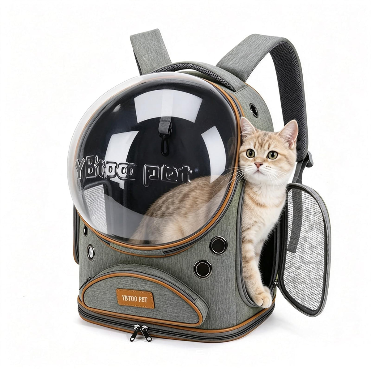 RuiXiangTeng Cat Backpack Carrier, Breathable Cat Carrier Large Space Bubble Pet Backpack for Small Dog and Large cat up to 16lbs, Transparent & Foldable Pet Carrier for Travel Hiking (Grey)