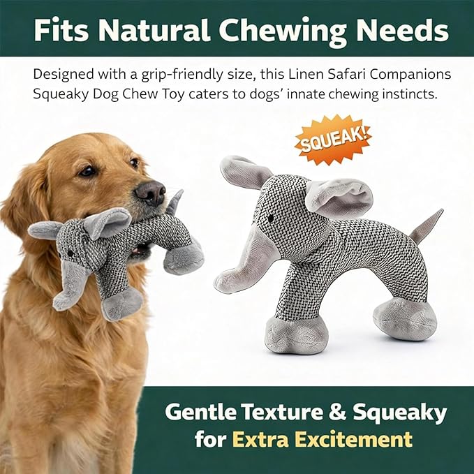 Linen Safari Companions, Squeaky Dog Chew Animals, with Durable Linen Material, Durable and Resistant to Chewing, for Relieve Dog's Boredom (Dog)