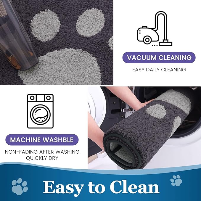 Buganda Dog Door Mat for Muddy Paws, Absorbent Dirt Trapper Washable Indoor Doormats, Non Slip Low-Profile Mud Mat for Dogs, Front Entrance Doormat for Inside Floor (59x20 Inches, Dark Grey)