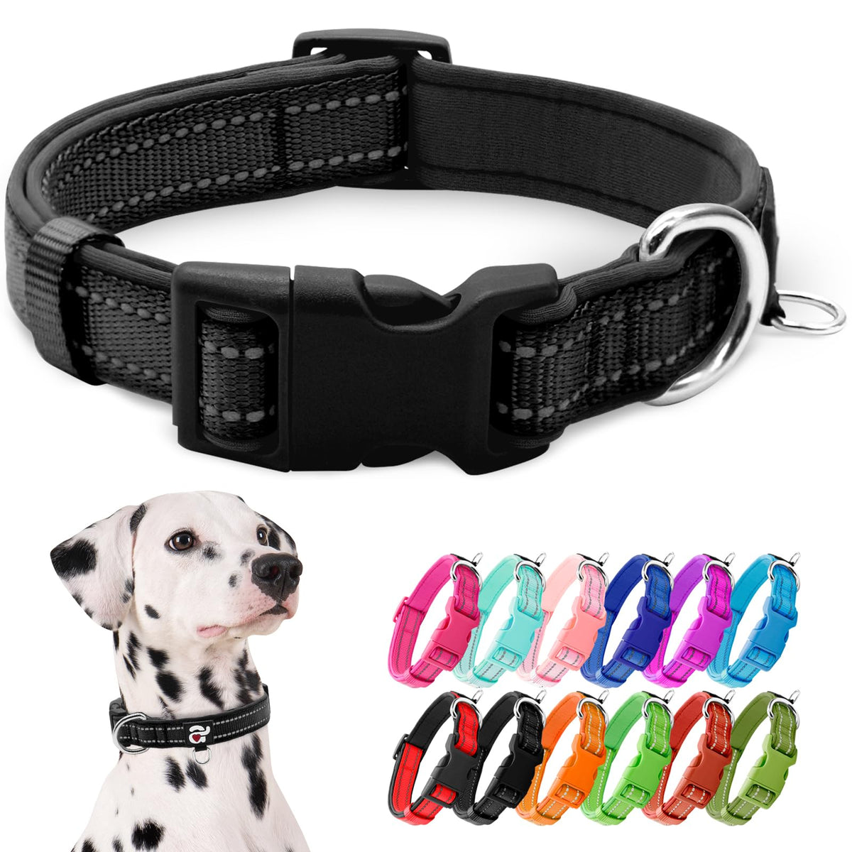 azuza Reflective Dog Collar, Neoprene Padded Puppy Collar, Hot Pink, XS