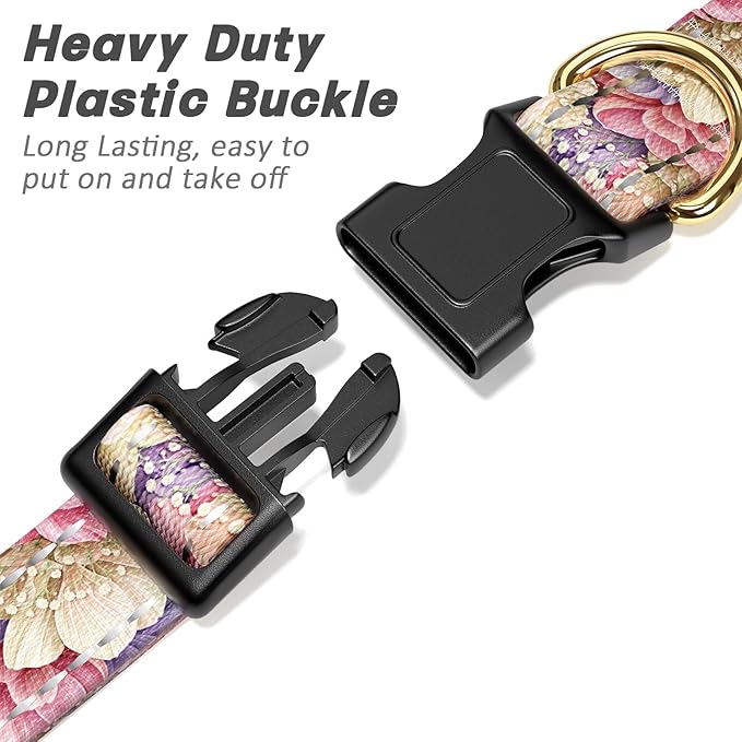 TMOODEL Reflective Dog Collar for Small Dogs, Cute Flower Theme Adjustable Heavy-Duty Nylon Puppy Collar for Boy and Girl Female, Soft Pet Accessories with Quick Release Buckle, Colorful Floral