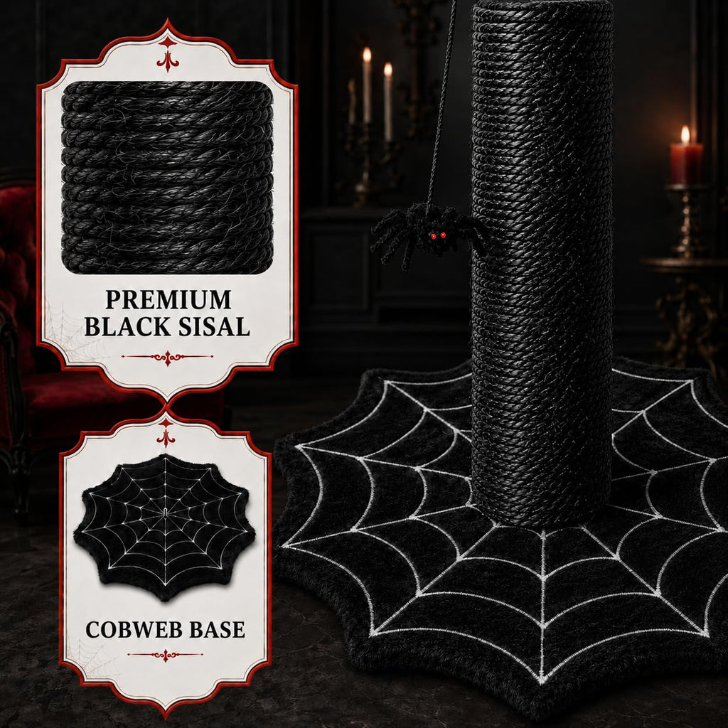 PuzzlePaw Gothic Cat Scratching Post with Spider Toys for Indoor Large Cats