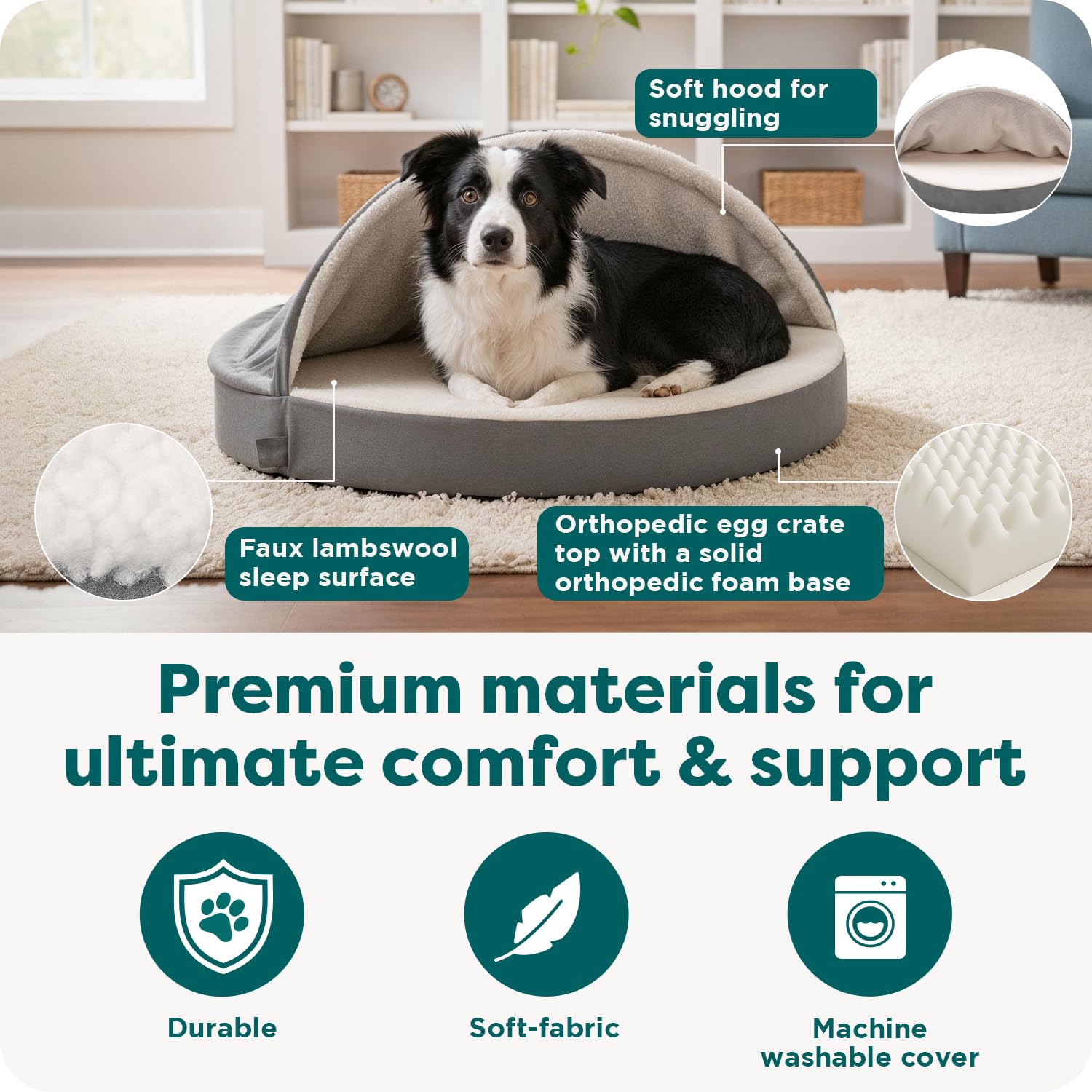 Furhaven 44" Round Orthopedic Dog Bed for Large Dogs w/ Removable Washable Cover, For Dogs Up to 80 lbs - Sherpa & Suede Snuggery - Gray, 44-inch