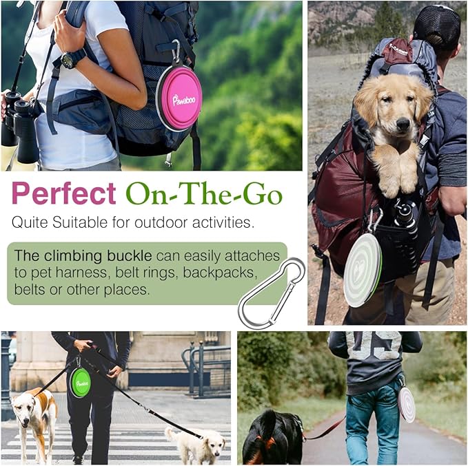 Pawaboo Collapsible Travel Dog Bowls 2 Pack with Lids&Carabiners Silicone