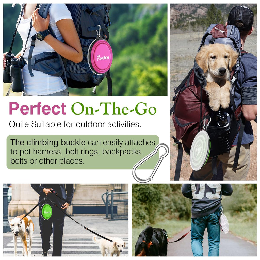 Pawaboo Collapsible Travel Dog Bowls 2 Pack with Lids&Carabiners Silicone