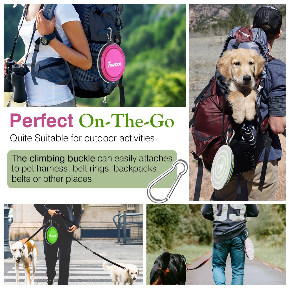 Pawaboo Collapsible Travel Dog Bowls 2 Pack with Lids&Carabiners Silicone