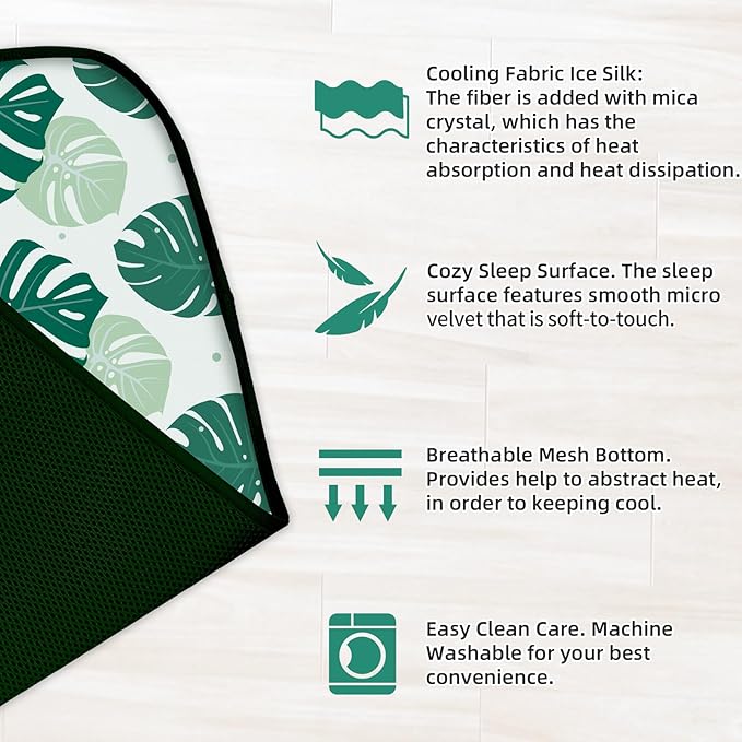 NWK Pet Cooling Mat - Ice Silk Cooling Mat for Dogs & Cats Portable & Washable Pet Cooling Blanket, Car Seats, Beds for Summer (1, Green Leaf, 39'' X 27'' X 0.3'')