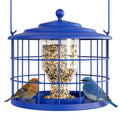 Birdream Squirrel Proof Bird Feeder, Metal Cage Bird Feeder for Outdoors Hanging, Starling Resistant Design for Small Birds, Weatherproof with Drain Holes, Easy to Refill, Blue