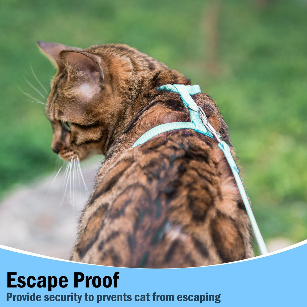 PUPTECK Adjustable Cat Harness and Leash Set Escape Proof Kitten Strap Collar for Walking Travel, Sky Blue, M