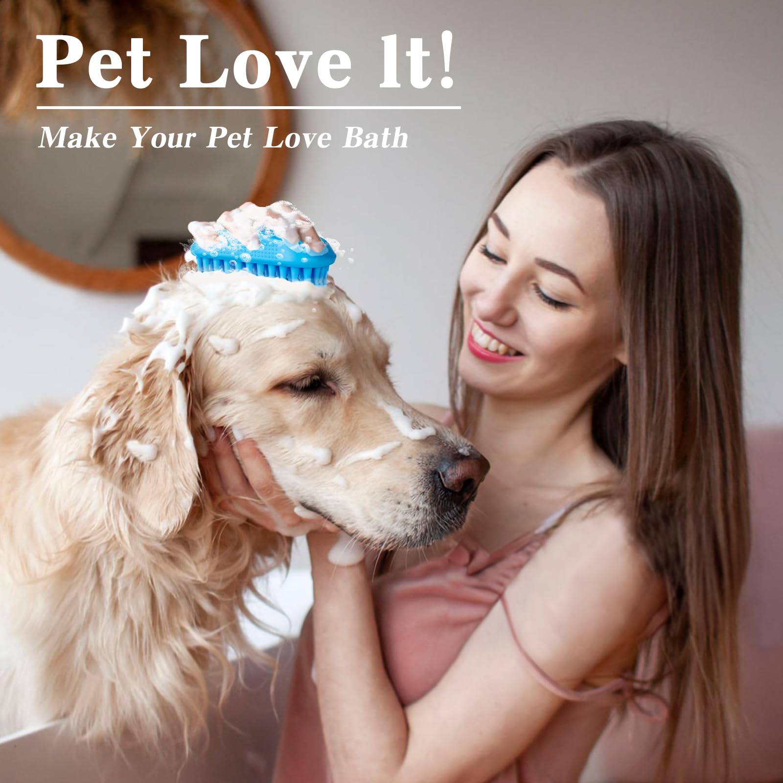 2PCS Dog Bath Brush Set | Adjustable Handle Dog Scrubber for Shampooing, Deshedding & Massaging, Suitable for Pets | Curry Comb & Shampo Brush for Dogs Cats and Horses (Green Blue)