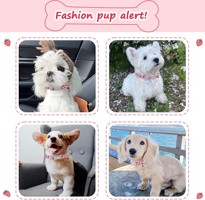 Strawberry Dog Collar, Cute Pink Dog Collars for Large Dogs, Sweet Fresh Style Pet Collar Large Dog Collars, Puppy Collar with Quick Release Buckle for Girl Boy Dog-L