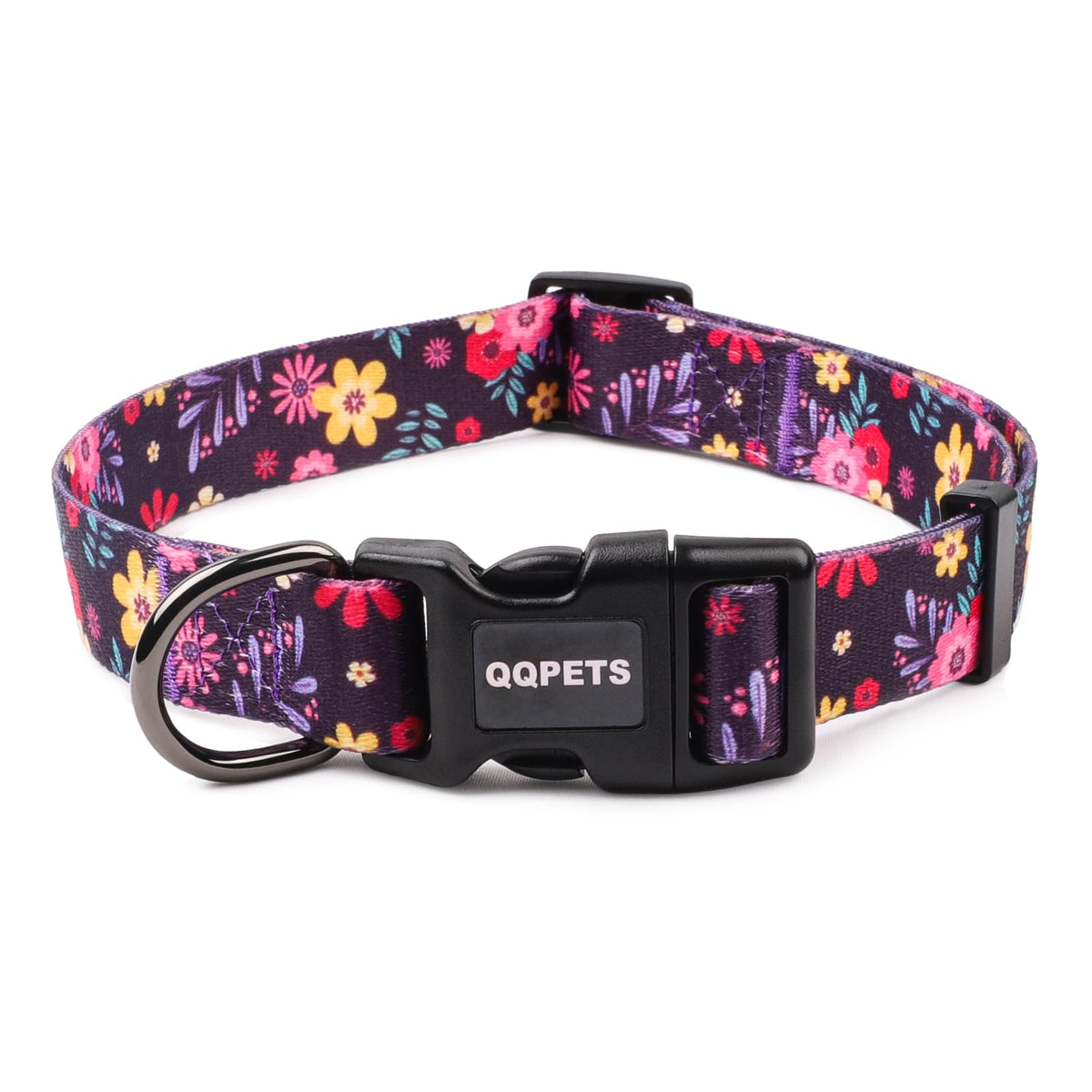 QQPETS Adjustable Soft Dog Collar: Print Flower Pink Multicolor Cute Patterns for XS Small Medium Large Pet Girl Boy Puppy Walking Running Training