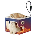 ZOMISIA Heated Cat House for Indoor Cats - Cat Warming Bed for Winter with Fluffy Ball Hanging and Adjustable Heating Pad, Foldable Cat Hideaway,16.5x16.5x13 inches, Navy Blue