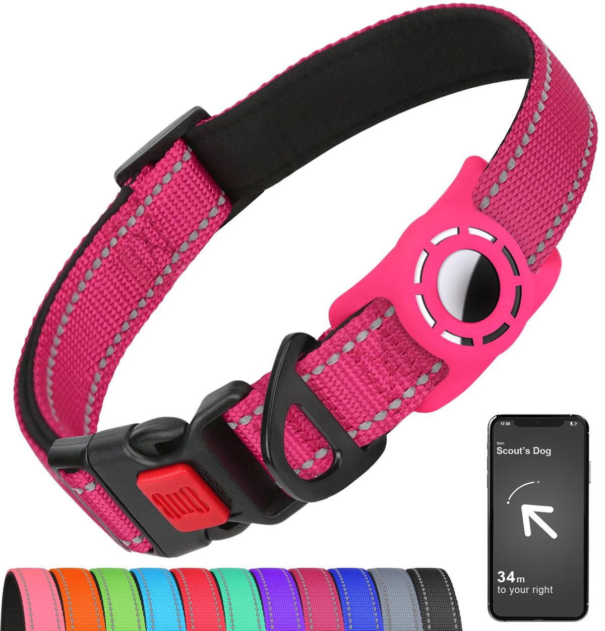 Erbine Reflective Dog Collar for Large Dogs with Silicone Tag Holder