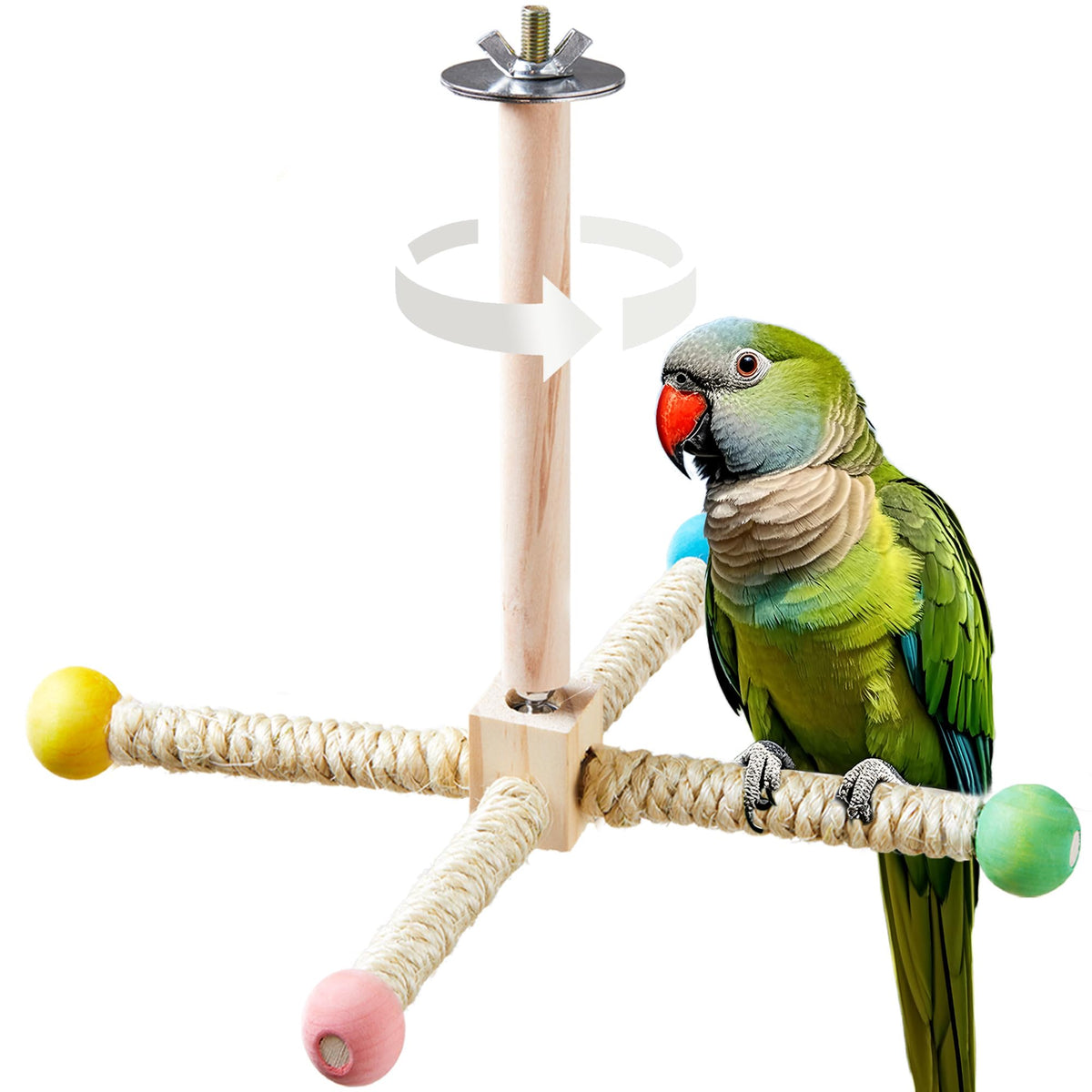 Jevnd Bird Perch Toy, Kiln-Dried Wood Interactive 360° Spinning Cage Toy(S)