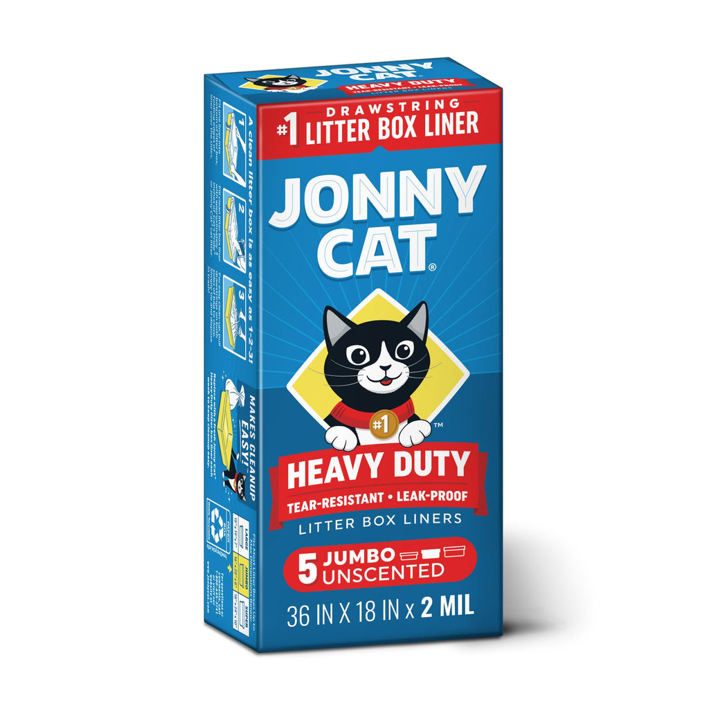 Jonny Cat Litter Box Liners: Heavy Duty - Tear & Leak Resistant - Drawstring Close - Jumbo, 5 Count